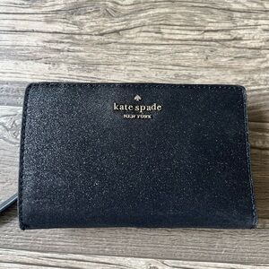 Kate Spade Black Glitter Zip-Around Wristlet Wallet